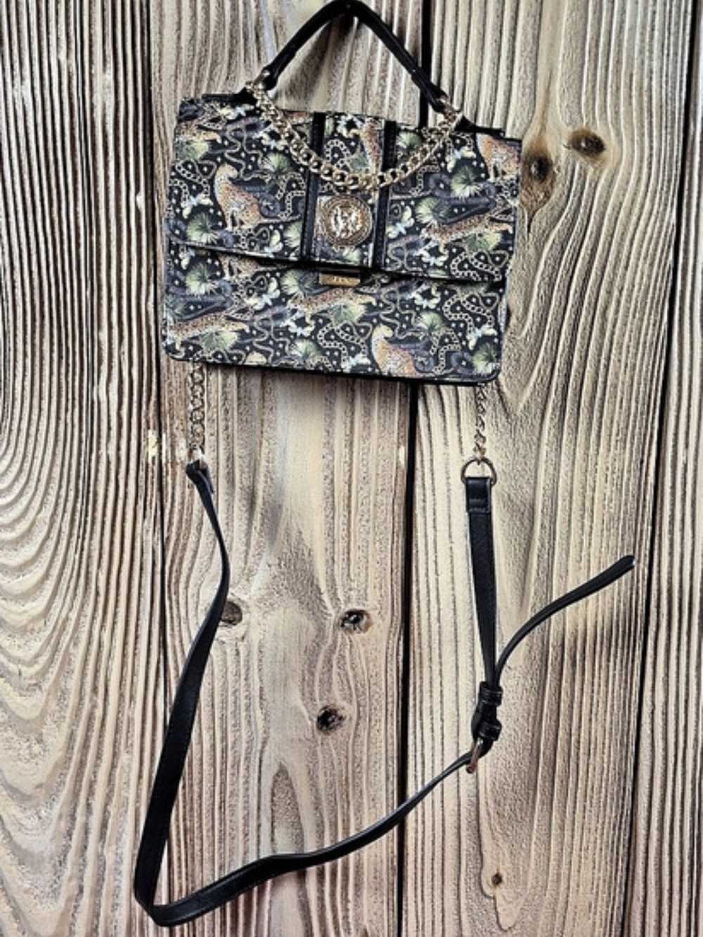 ALDO Paisley Shoulder Bag in Black & Gold Like New